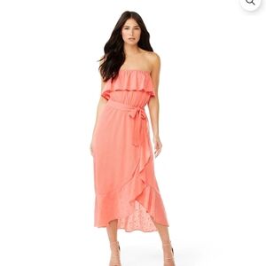 sofia by sofia vergara Coral Strapless Ruffle Wrap Midi Dress